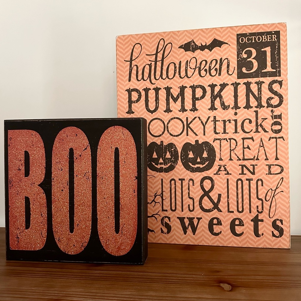 Halloween Bundle Decor Set of 2 Wood Plaques- Pumpkins, Trick or Treat, Spooky